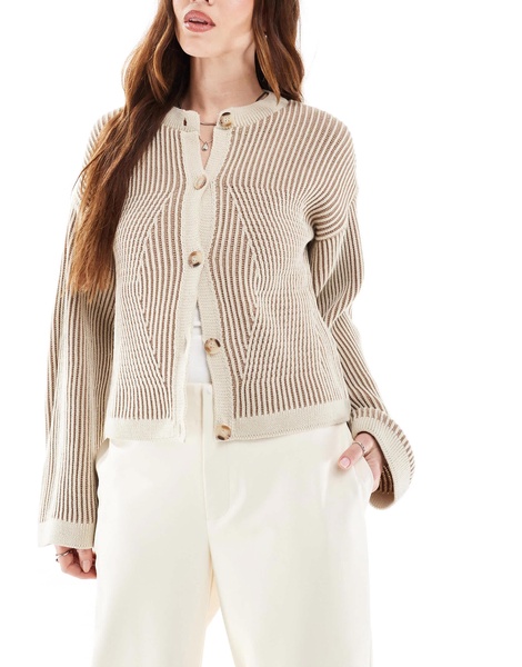 ASOS DESIGN crew neck cardigan with plated detail in neutral