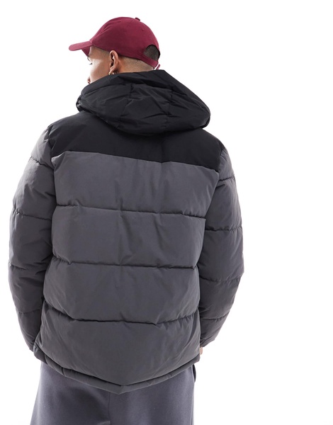 Jack & Jones color block puffer jacket in dark gray & black