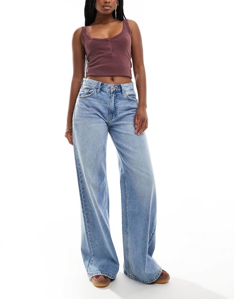 Bershka high waist wide leg jeans in light wash blue