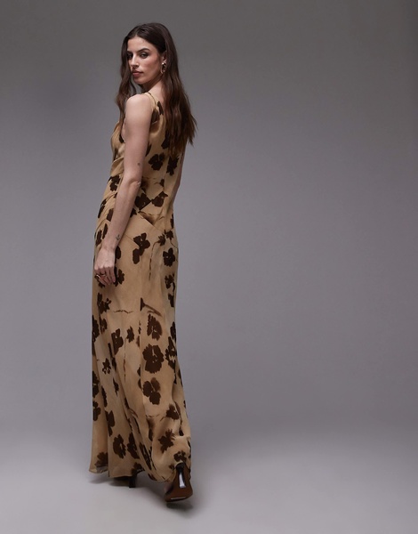 Topshop built up double layered cowl neck maxi dress in buttermilk floral