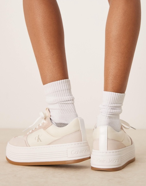 Calvin Klein Jeans flatform sneakers in off-white with gum sole