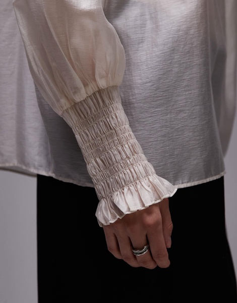 & Other Stories sheer volume blouse with frill detail in white