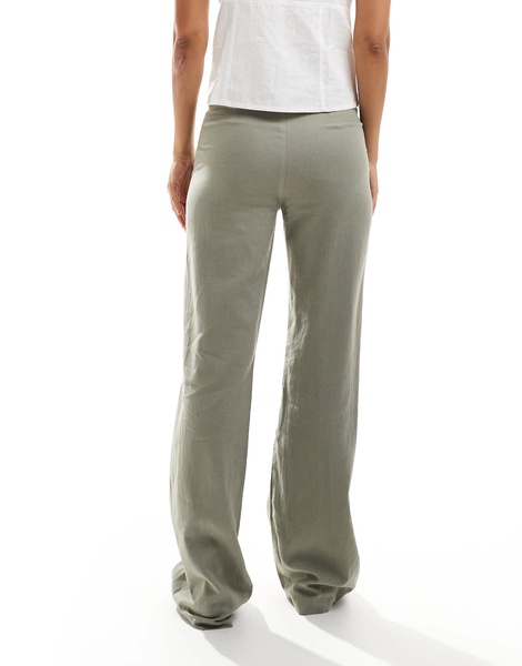 Bershka linen mix tailored flared pants in taupe