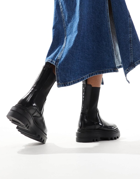 AllSaints Alex leather chunky chelsea boots in black