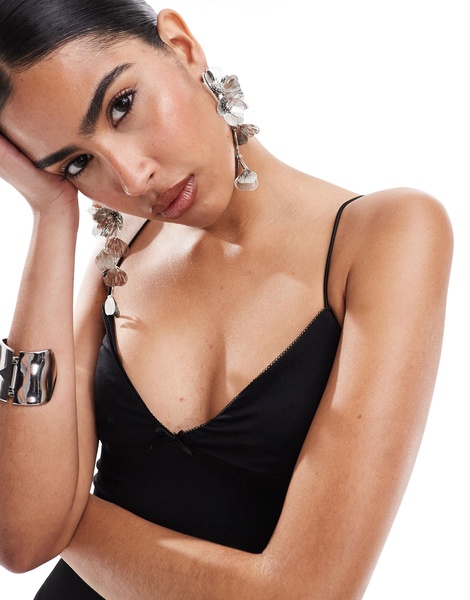 Bershka thin strap bow detail bodycon maxi dress in black