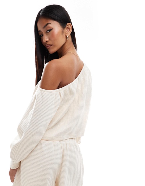 ASOS DESIGN one shoulder waffle knit top in ecru - part of a set