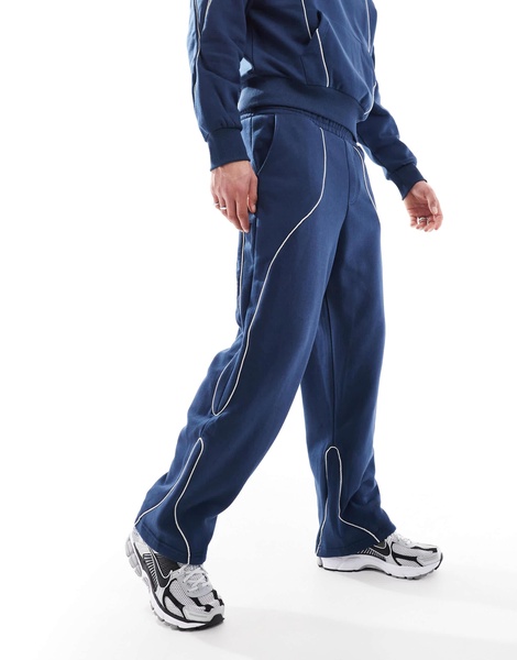 Bershka piped wide leg sweatpants in blue - part of a set
