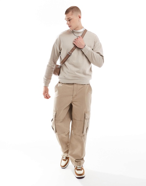 Another Influence contrast stitch crewneck sweater in stone