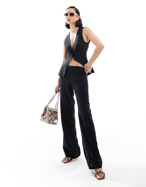 Bershka low rise linen wide leg tailored pants in black - part of a set