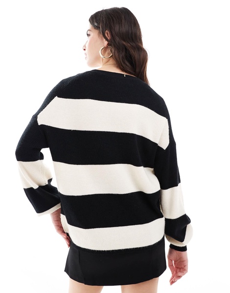 ONLY drop shoulder stripe sweater in black & white