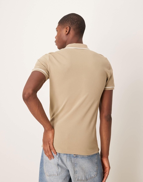 Calvin Klein Jeans tipped polo in beige