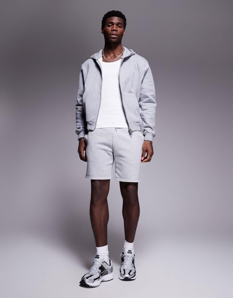 ASOS DESIGN premium heavyweight boxy oversized zip through hoodie 400gsm in gray heather