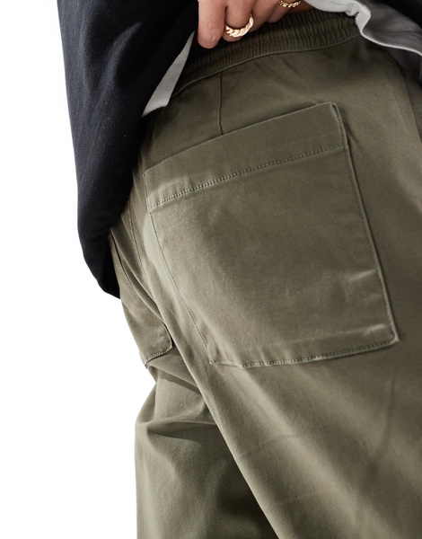 ASOS DESIGN tapered pull on chino with elastic waist in khaki