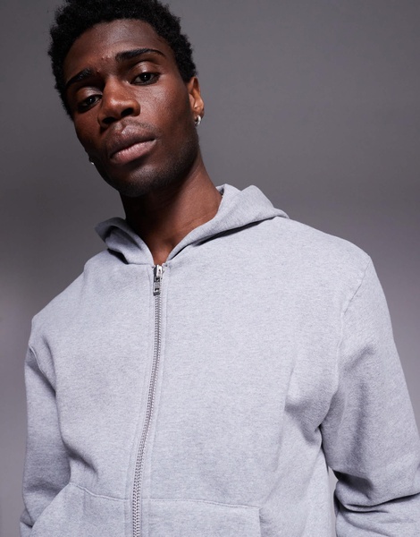 ASOS DESIGN premium heavyweight boxy oversized zip through hoodie 400gsm in gray heather