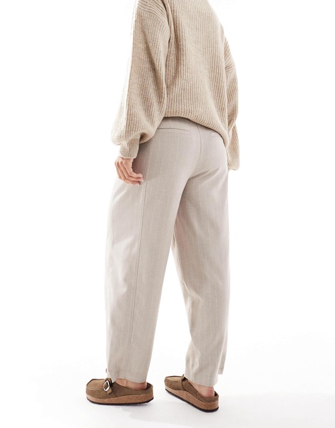 ASOS DESIGN button hem barrel tailored pants in taupe stripe