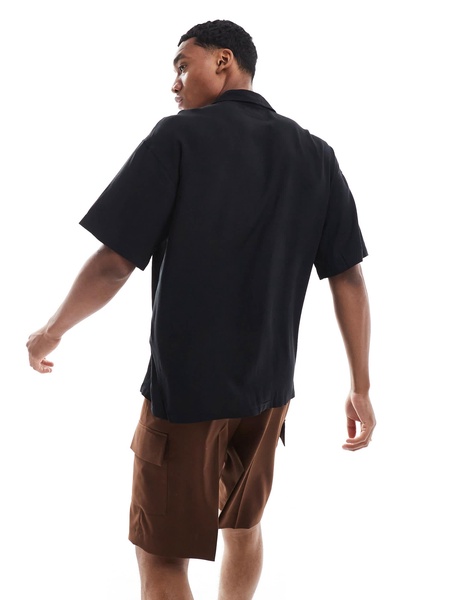 ADPT oversized camp collar shirt in black