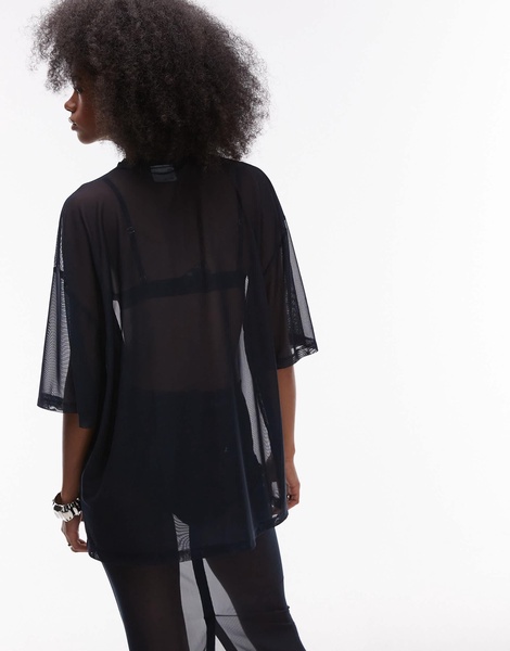 ASOS DESIGN oversized mesh T-shirt in navy