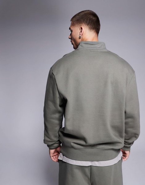 ASOS DESIGN premium heavyweight oversized quarter zip sweatshirt in khaki