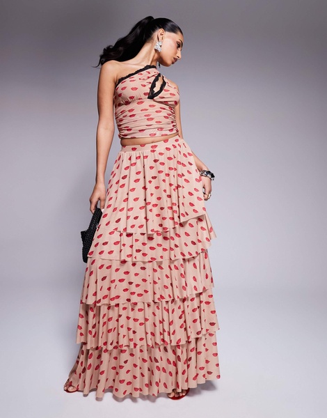 AFRM Jace ruffle maxi skirt in almond kiss print - part of a set