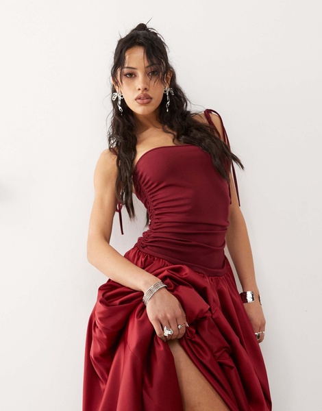 Amy Lynn Alexa satin maxi dress in burgundy
