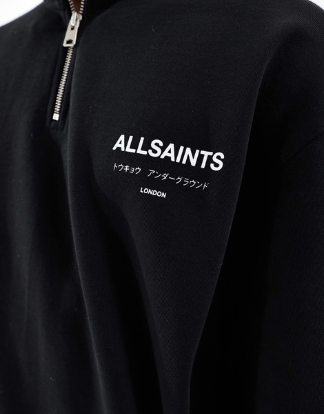 AllSaints Underground 1/2 zip sweatshirt in black