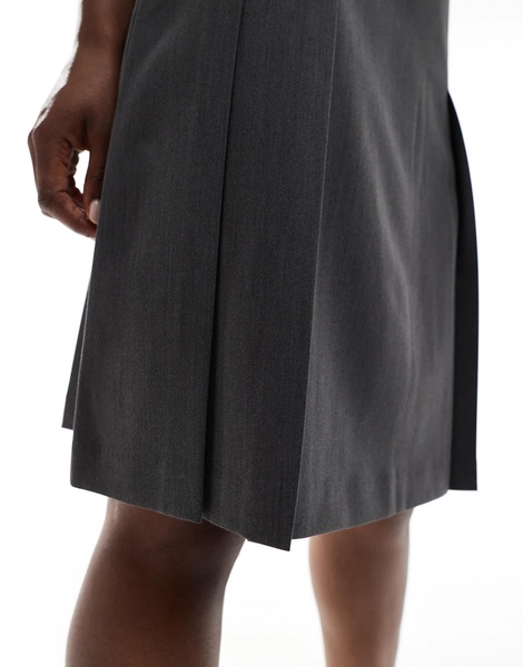 ASOS DESIGN tailored knee length pleated midi skirt in gray