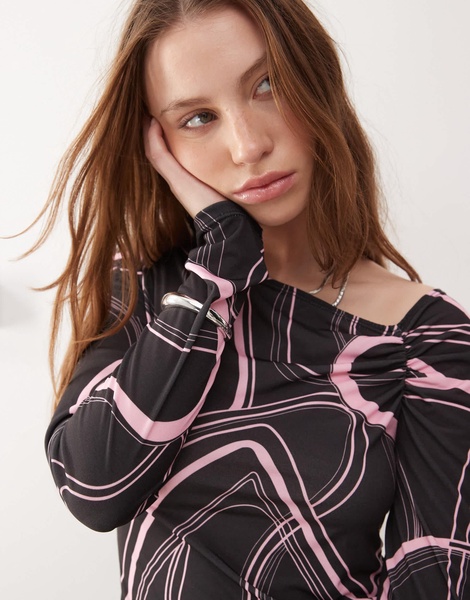 COLLUSION off shoulder top in retro swirl print