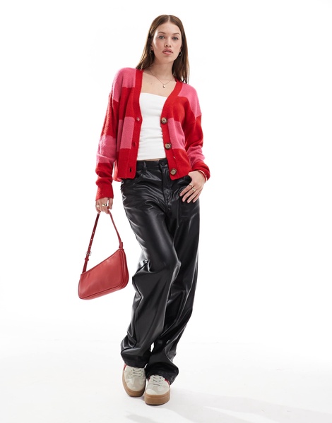 Brave Soul striped cardigan in red & pink