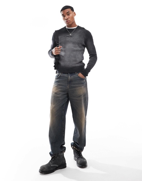 Bershka faded knitted sweater in black