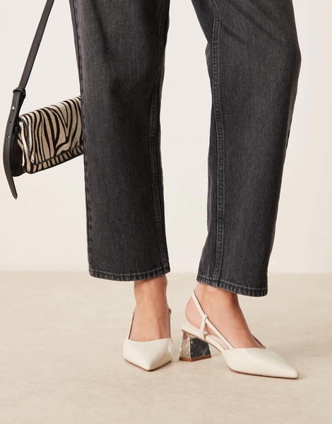 ASOS DESIGN Stylish slingback mid heeled shoes in off white