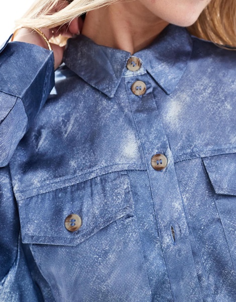 Vero Moda chuck on satin jacket in denim print - part of a set