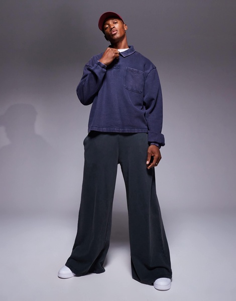 ASOS DESIGN boxy oversized washed polo in navy