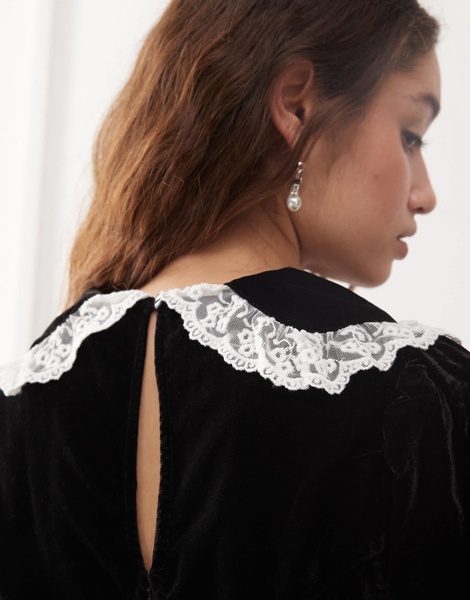 Miss Selfridge velvet collar mini dress in black