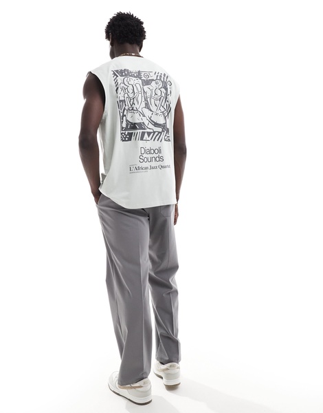 ASOS DESIGN oversized tank top in gray with abstract back print