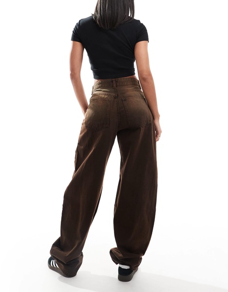 Bershka ultra wide leg jeans in brown