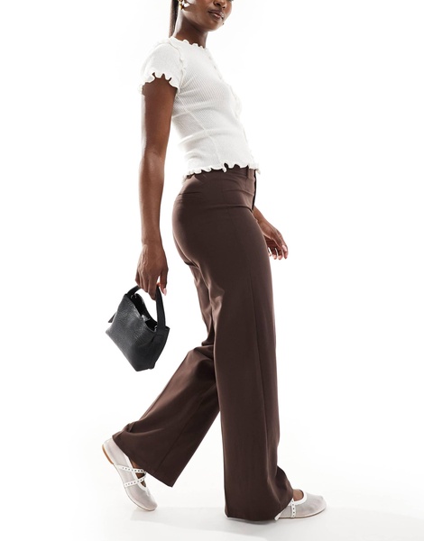 Bershka high waisted wide leg tailored pants in brown