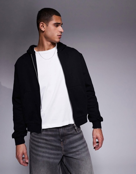 ASOS DESIGN premium heavyweight boxy oversized zip through hoodie 400gsm in black
