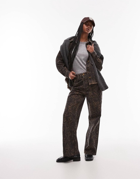 AllSaints Hettie denim shacket in leopard