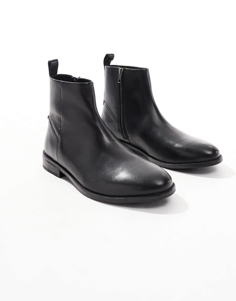 ASOS DESIGN chelsea boots in black leather with zip