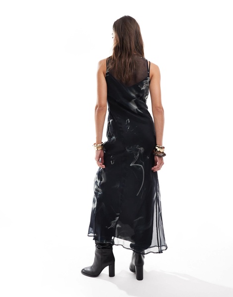 ASOS DESIGN layered wrap over chiffon midi dress in smoke print