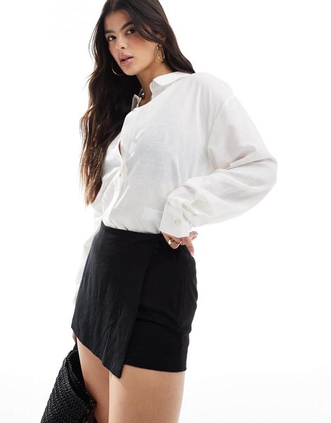 ASOS DESIGN linen mix wrap skort in black
