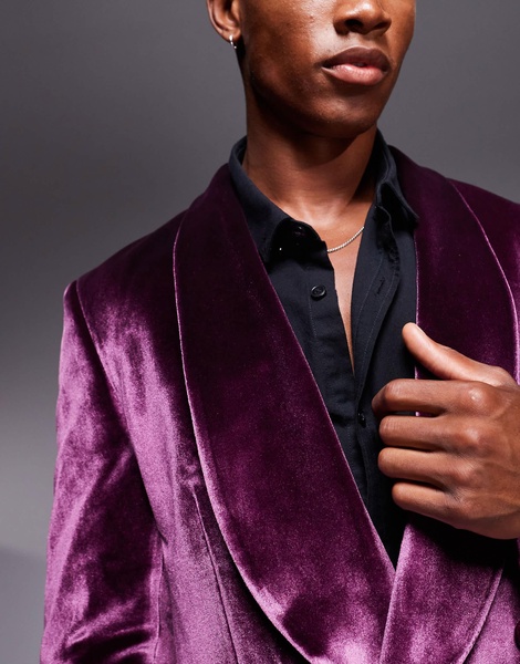 ASOS DESIGN double breasted regular suit jacket in burgundy velvet
