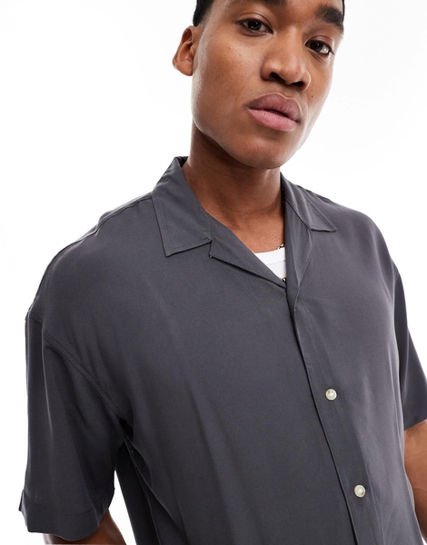 ADPT oversized revere collar shirt in gray