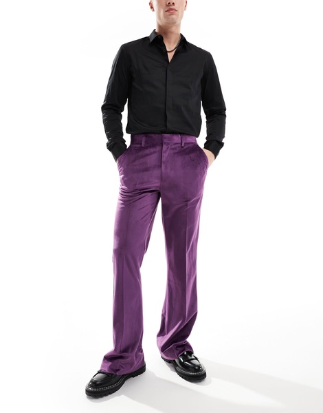 ASOS DESIGN flare tuxedo suit pants in purple velvet