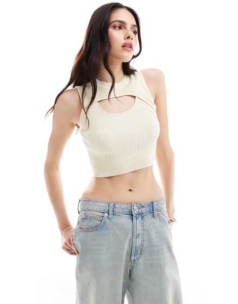 ONLY peekaboo knit crop top in off white