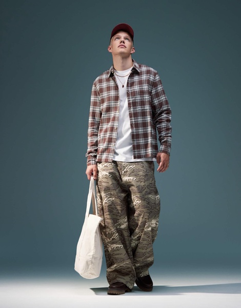 ASOS DESIGN boxy 90s oversized shirt in brown check