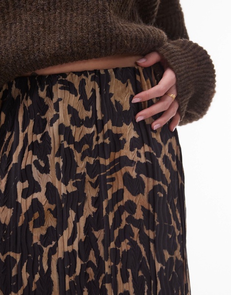 Topshop abstract animal plisse midaxi skirt in multi