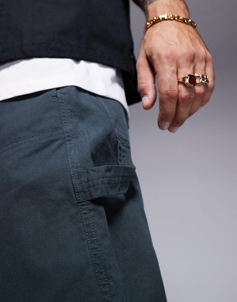 ASOS DESIGN baggy fit chino pants with carpenter detail in khaki