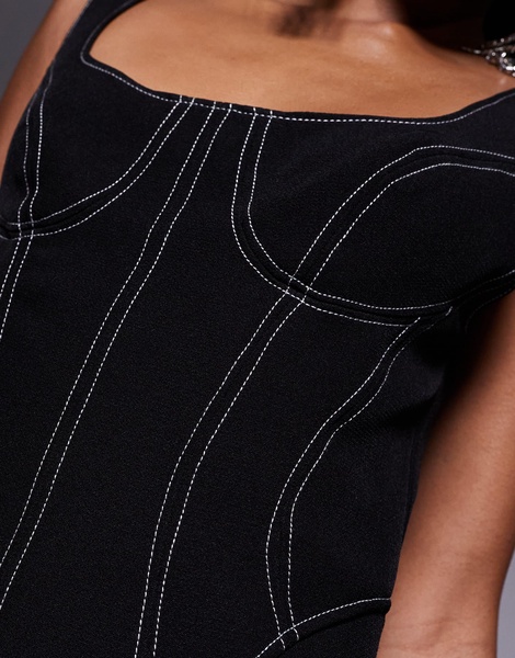 ASOS DESIGN topstitch corset detail structured jumpsuit in black