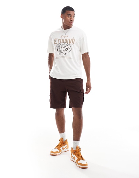 ADPT oversized T-shirt with triumph cards chest print in cream